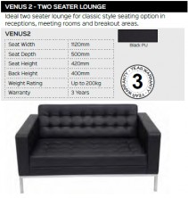 Venus 2 Two Seater Lounge Range And Specifications
